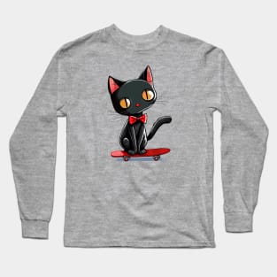 Cute Black Cat on a Skateboard Long Sleeve T-Shirt